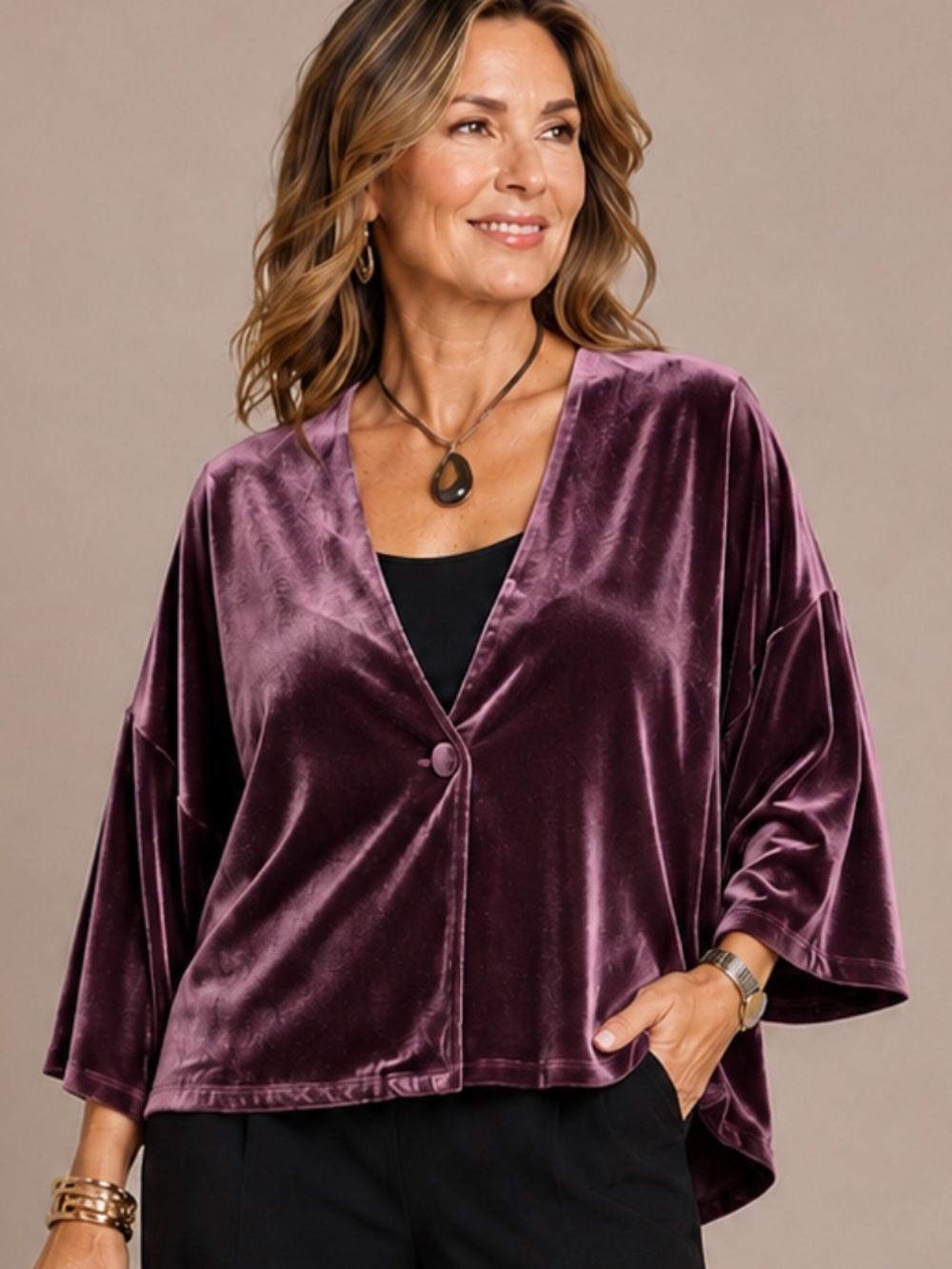 NWT Marla Wynne - Velvet V-Neck Burgundy Wine Topper Jacket - SzS (fit S-L)